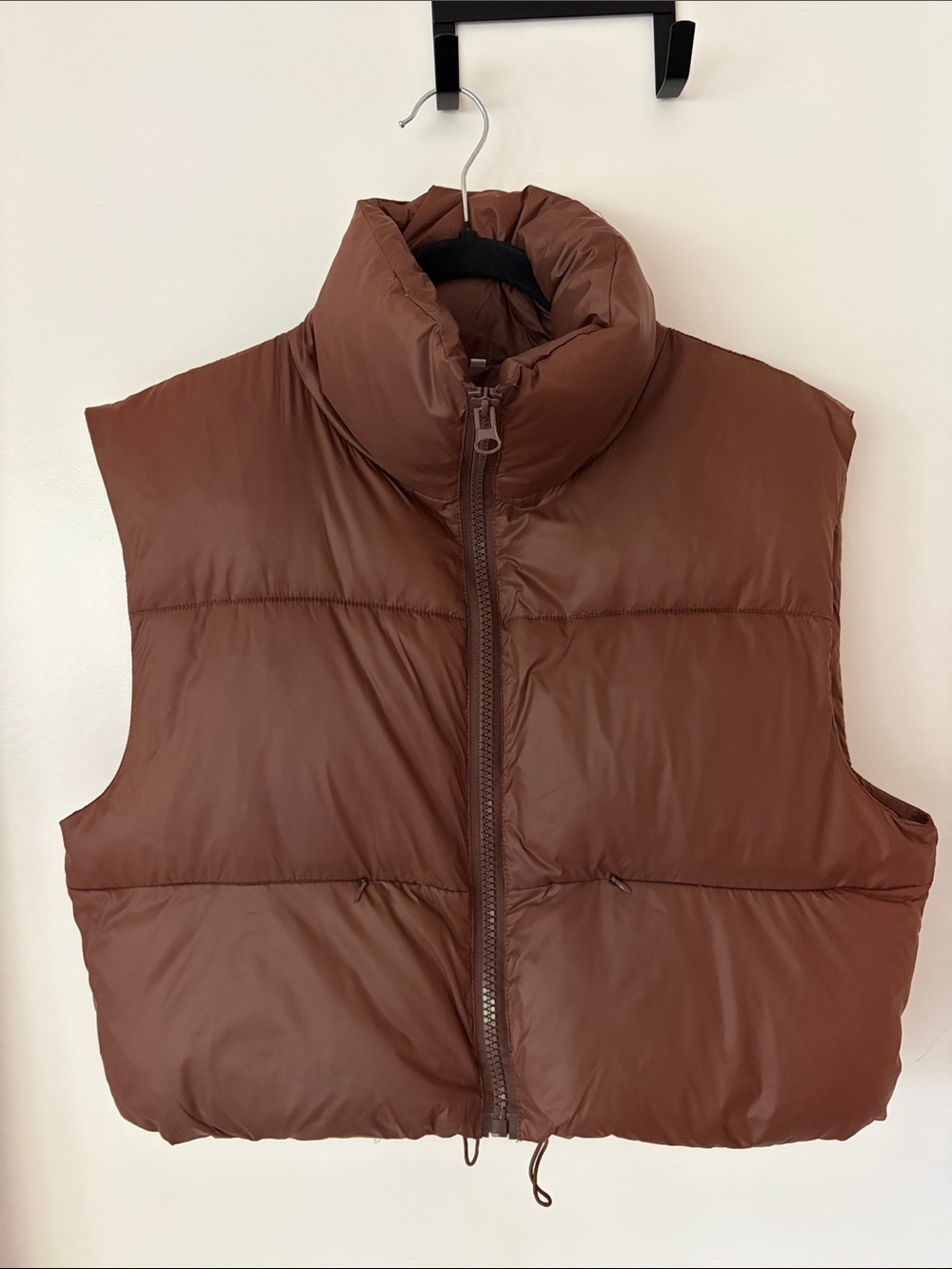 Brown Quilted Cropped Puffer Vest with High Collar - Women Large